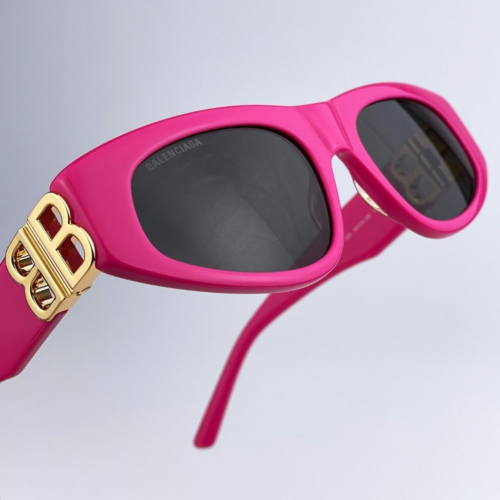 Balenciaga Bb0095s 006 Brand New Sunglasses Pink Gold Logo Grey Cat Eye Unisex